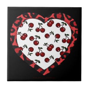 RAB cherries Leopard Print Heart Rockabilly Tile