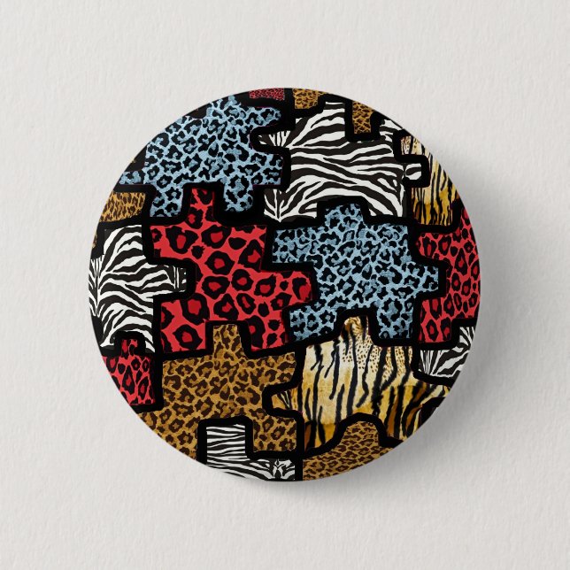 RAB Rockabilly Animal Print Puzzle 6 Cm Round Badge (Front)