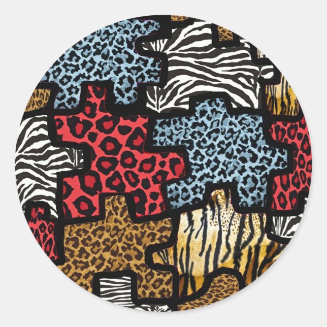 RAB Rockabilly Animal Print Puzzle Classic Round Sticker (Front)
