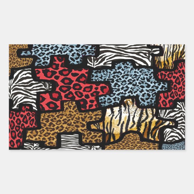 RAB Rockabilly Animal Print Puzzle Rectangular Sticker (Front)