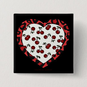 RAB Rockabilly Cherries Leopard Print Heart 15 Cm Square Badge