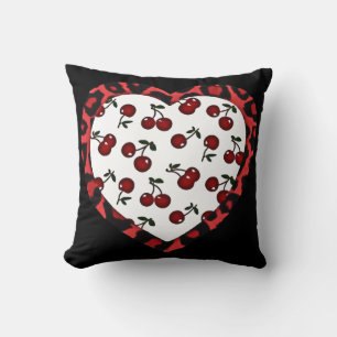 RAB Rockabilly Cherries Leopard Print Heart Cushion