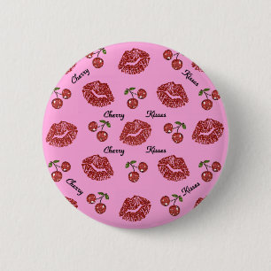 RAB Rockabilly Cherry Kisses on Pink 6 Cm Round Badge