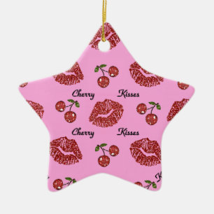 RAB Rockabilly Cherry Kisses on Pink Ceramic Tree Decoration