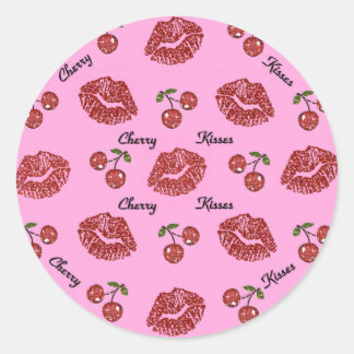 RAB Rockabilly Cherry Kisses on Pink Classic Round Sticker