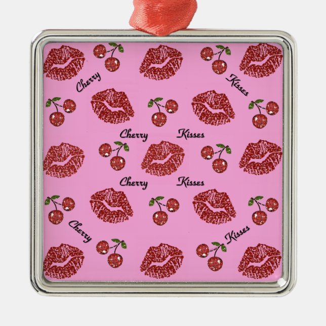 RAB Rockabilly Cherry Kisses on Pink Metal Tree Decoration (Front)