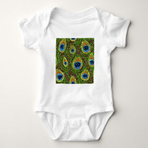 RAB Rockabilly Colourful Peacock Feathers Print Baby Bodysuit