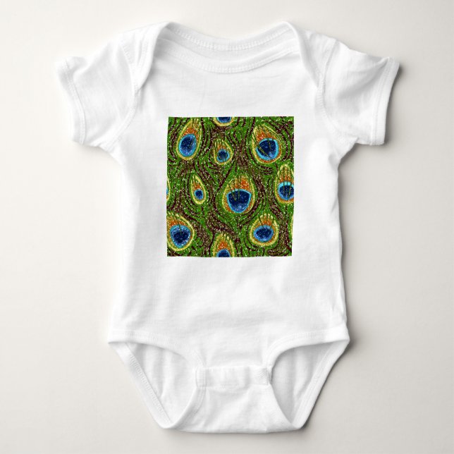RAB Rockabilly Colourful Peacock Feathers Print Baby Bodysuit (Front)