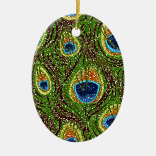 RAB Rockabilly Colourful Peacock Feathers Print Ceramic Tree Decoration