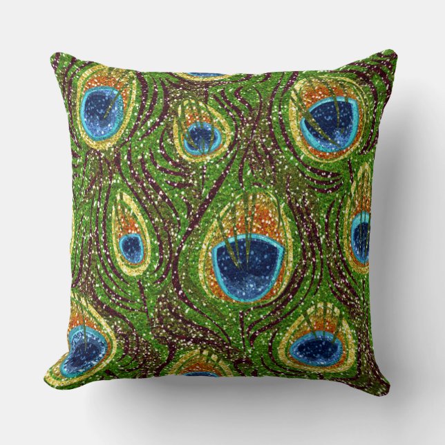 RAB Rockabilly Colourful Peacock Feathers Print Cushion (Front)
