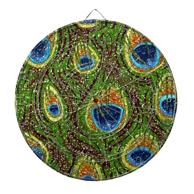 RAB Rockabilly Colourful Peacock Feathers Print Dartboard (Front)