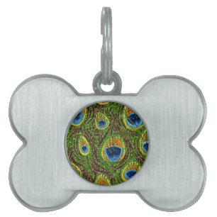 RAB Rockabilly Colourful Peacock Feathers Print Pet Name Tag