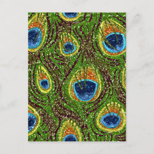RAB Rockabilly Colourful Peacock Feathers Print Postcard