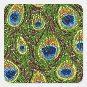 RAB Rockabilly Colourful Peacock Feathers Print Square Sticker