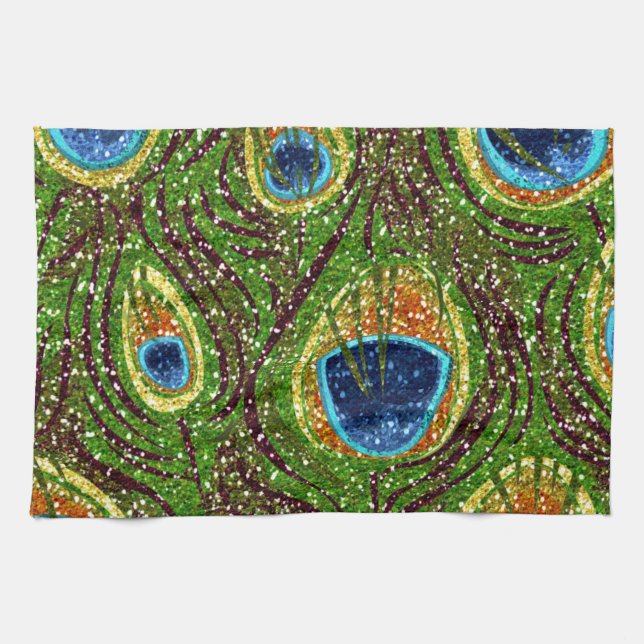 RAB Rockabilly Colourful Peacock Feathers Print Tea Towel (Horizontal)