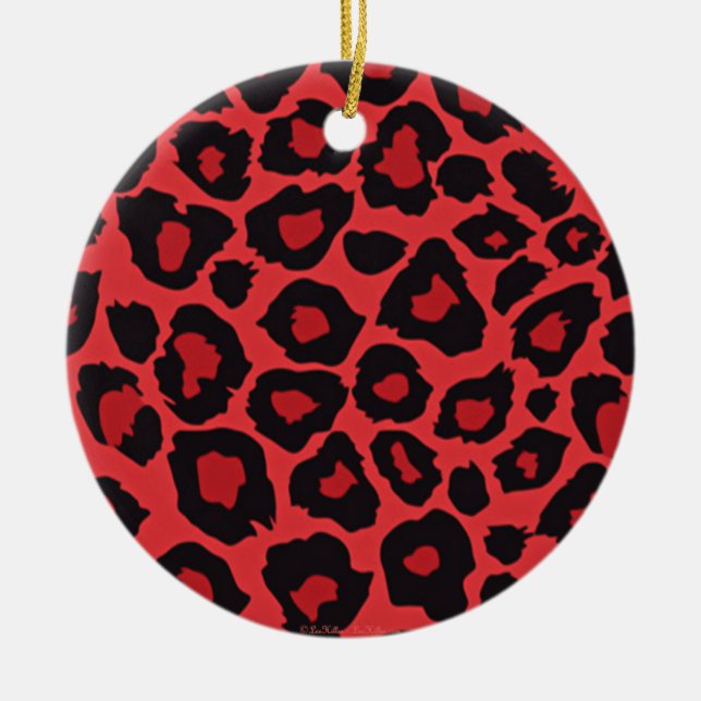 RAB Rockabilly Leopard Print Red Black Ceramic Tree Decoration (Front)