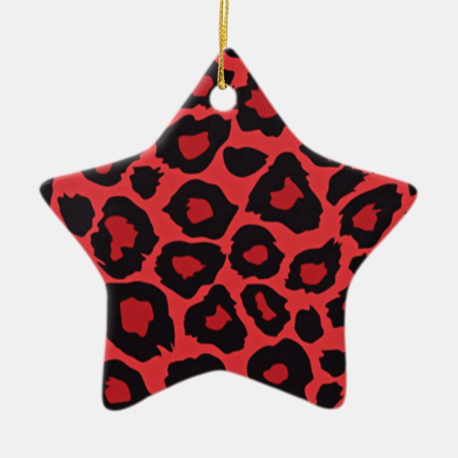 RAB Rockabilly Leopard Print Red Black Ceramic Tree Decoration (Front)