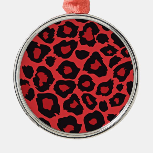 RAB Rockabilly Leopard Print Red Black Metal Tree Decoration (Front)