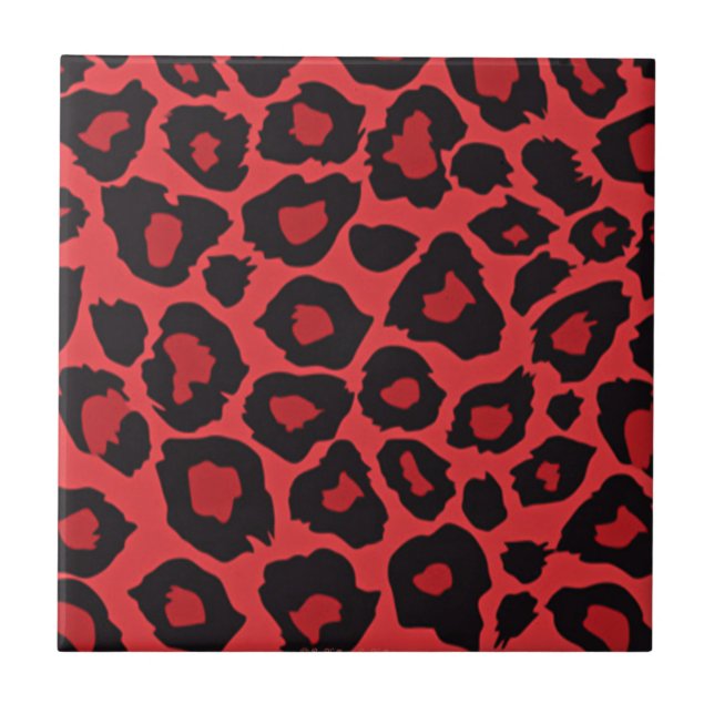 RAB Rockabilly Leopard Print Red Black Tile (Front)