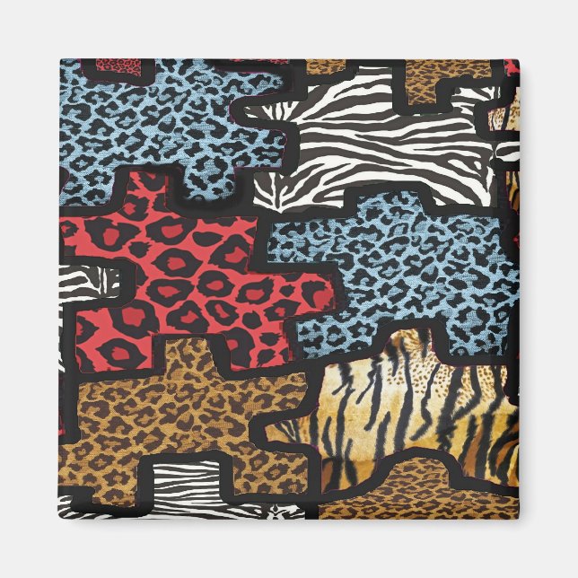 RAB Rockabilly Leopard Zebra Puzzle Print Gifts Magnet (Front)