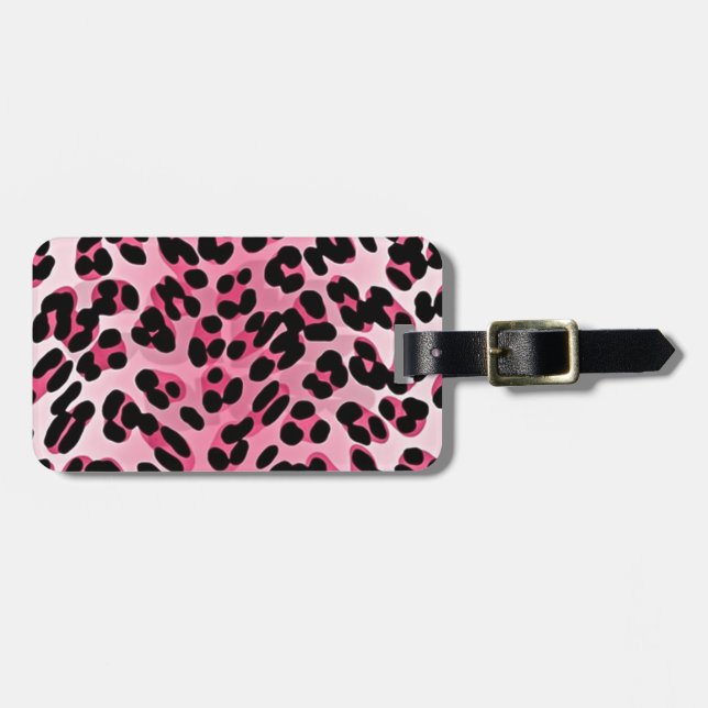 RAB Rockabilly Pink Cheetah Print Luggage Tag (Front Horizontal)