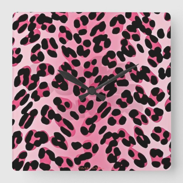 RAB Rockabilly Pink Cheetah Print Square Wall Clock (Front)