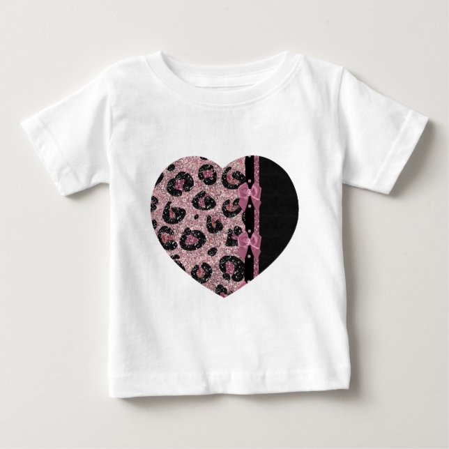 RAB Rockabilly Pink Leopard Print Ribbon Bows Baby T-Shirt (Front)
