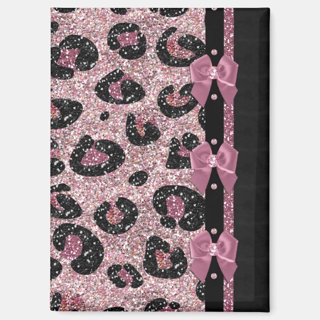 RAB Rockabilly Pink Leopard Print Ribbon Bows Magnet (Front)