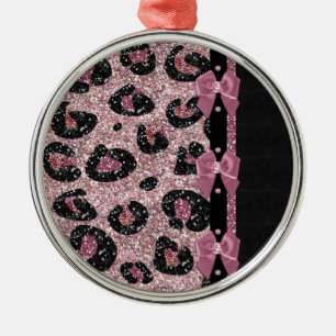 RAB Rockabilly Pink Leopard Print Ribbon Bows Metal Tree Decoration