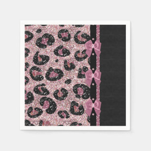 RAB Rockabilly Pink Leopard Print Ribbon Bows Napkin