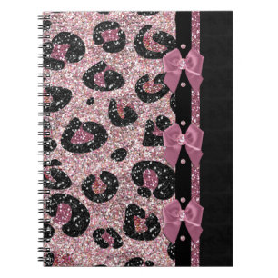 RAB Rockabilly Pink Leopard Print Ribbon Bows Spiral Notebook