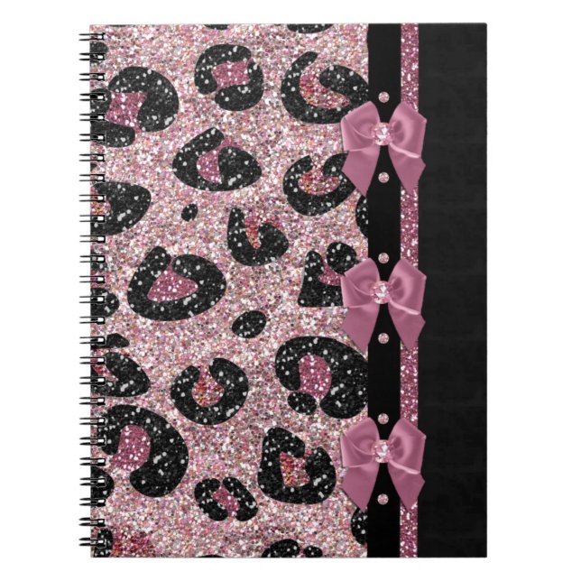 RAB Rockabilly Pink Leopard Print Ribbon Bows Spiral Notebook (Front)