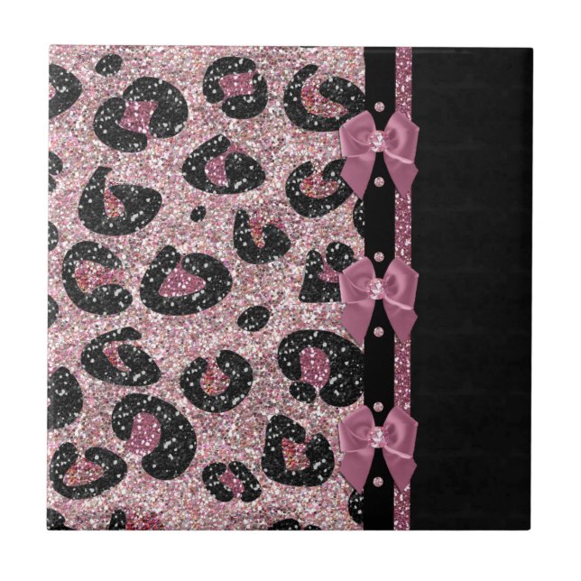 RAB Rockabilly Pink Leopard Print Ribbon Bows Tile (Front)