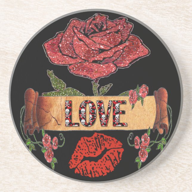 RAB Rockabilly Roses, Love & Lipstick Coaster (Front)