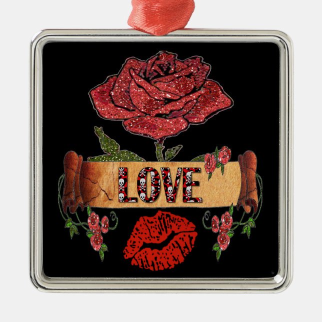 RAB Rockabilly Roses, Love & Lipstick Metal Tree Decoration (Front)