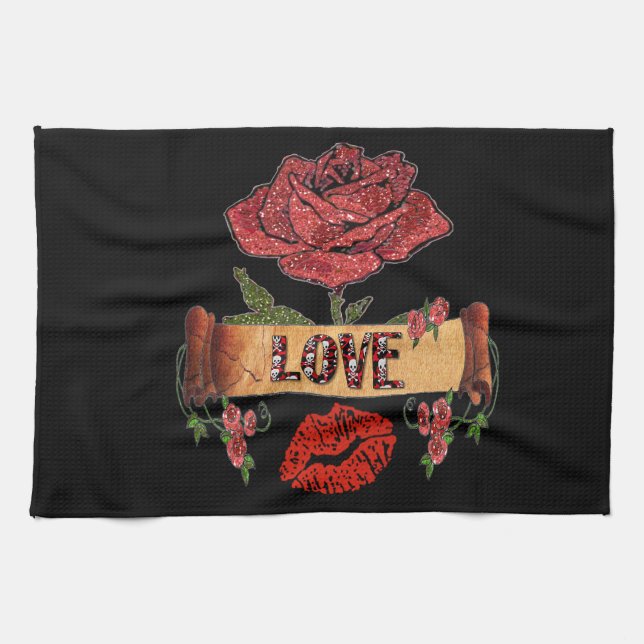 RAB Rockabilly Roses, Love & Lipstick Tea Towel (Horizontal)
