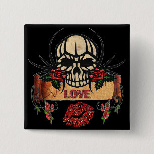 RAB Rockabilly Skull Roses Love Lipstick 15 Cm Square Badge
