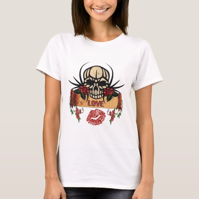 RAB Rockabilly Skull Roses Love Lipstick T-Shirt (Front)