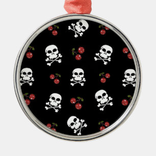 RAB Rockabilly Skulls and Cherries on Black Metal Tree Decoration