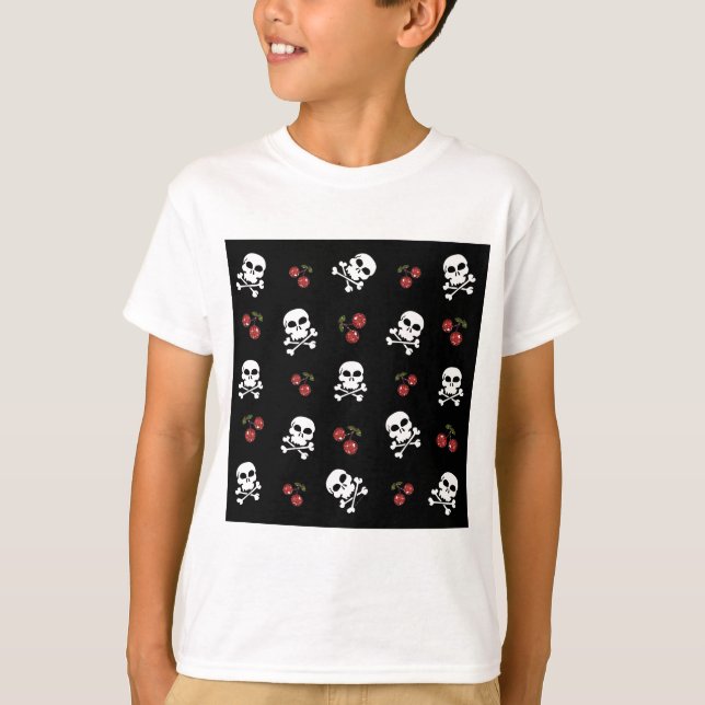 RAB Rockabilly Skulls and Cherries on Black T-Shirt (Front)