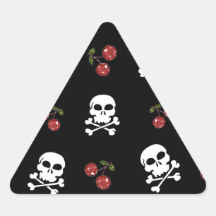 RAB Rockabilly Skulls and Cherries on Black Triangle Sticker
