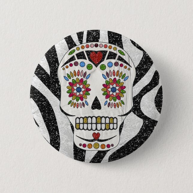 RAB Rockabilly Sugar Skull on Zebra Print 6 Cm Round Badge (Front)