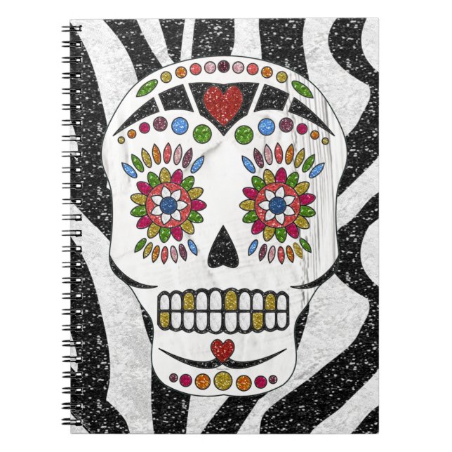 RAB Rockabilly Sugar Skull on Zebra Print Notebook (Front)