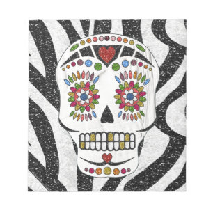 RAB Rockabilly Sugar Skull on Zebra Print Notepad