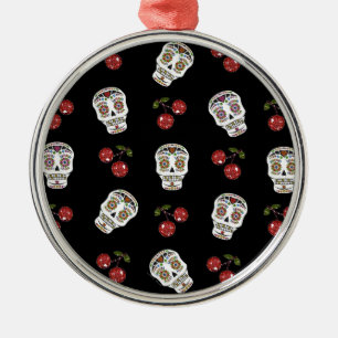 RAB Rockabilly Sugar Skulls Cherries On Black Metal Tree Decoration