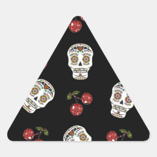 RAB Rockabilly Sugar Skulls Cherries On Black Triangle Sticker