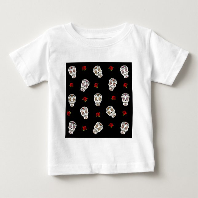 RAB Rockabilly Sugar Skulls Roses On Black Baby T-Shirt (Front)