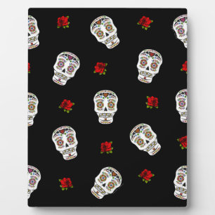RAB Rockabilly Sugar Skulls Roses On Black Plaque