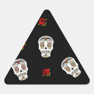 RAB Rockabilly Sugar Skulls Roses On Black Triangle Sticker
