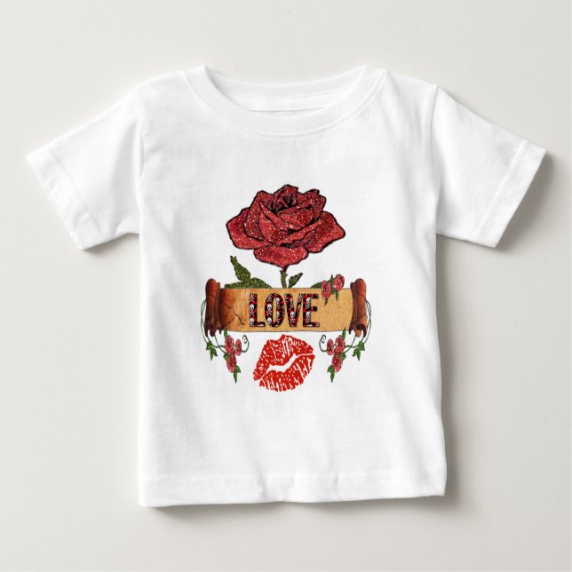 RAB Rockabilly Valentine Roses, Love & Lipstick Baby T-Shirt (Front)